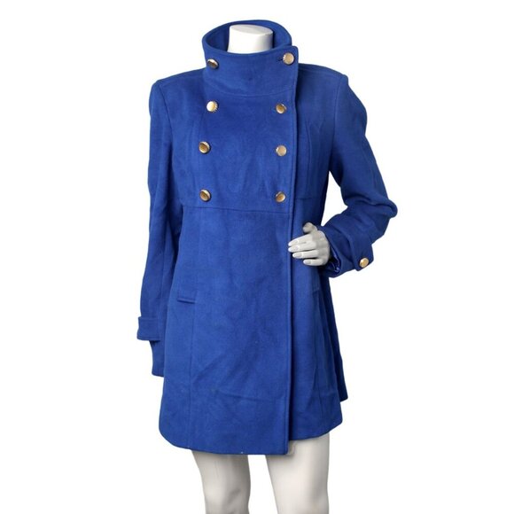 Marciano Wool Angora Peacoat Jacket Coat Military Winter Warm Coat Royal Blue - Picture 1 of 16